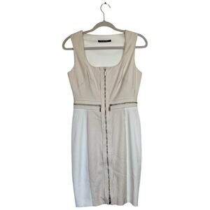 BLACK HALO Cream Sheath Dress Front Zipper Square Neck Office Party Size 4